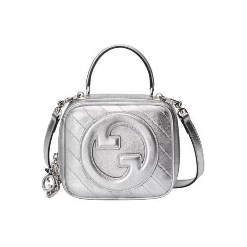 Gucci Blondie Small Metallic Leather Top Handle Bag Silver 17cm 744434 AACBO 8106