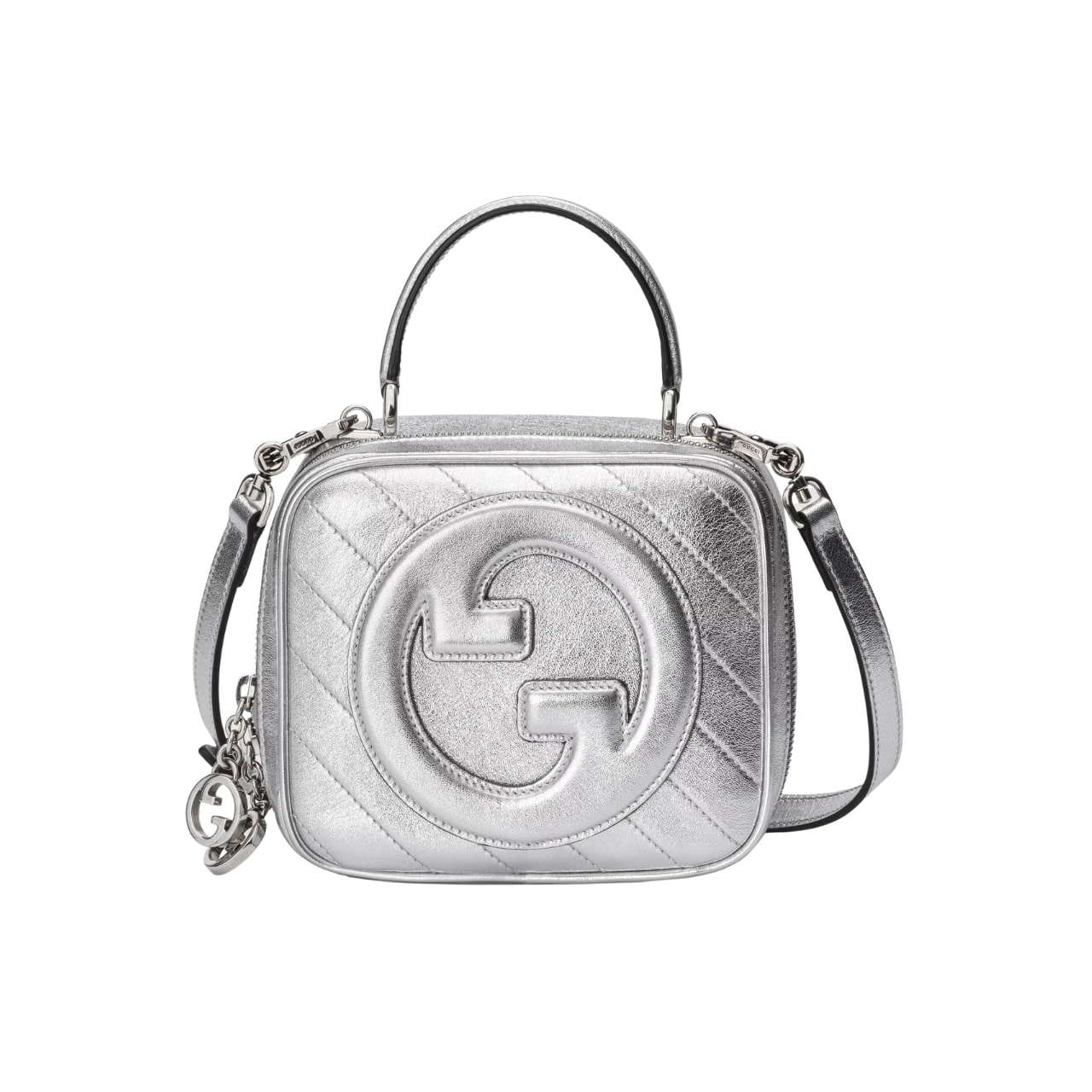 Gucci Blondie Small Metallic Leather Top Handle Bag Silver 17cm 744434 AACBO 8106