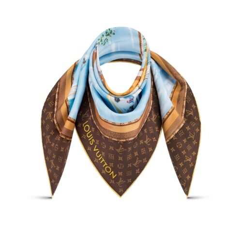 Louis Vuitton LV Marina Printed Square Scarf Brown 90Cm M78195
