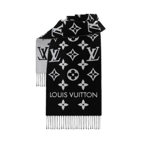 Louis Vuitton LV Essential Monogram Wool Scarf Encre Black 186Cm M77853
