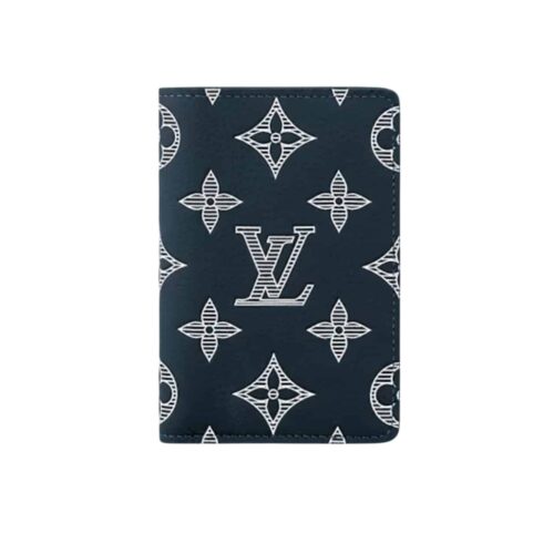 Louis Vuitton Pocket Organizer Monogram Shadow Leather Wallet Ink Blue 11.1cm M83378