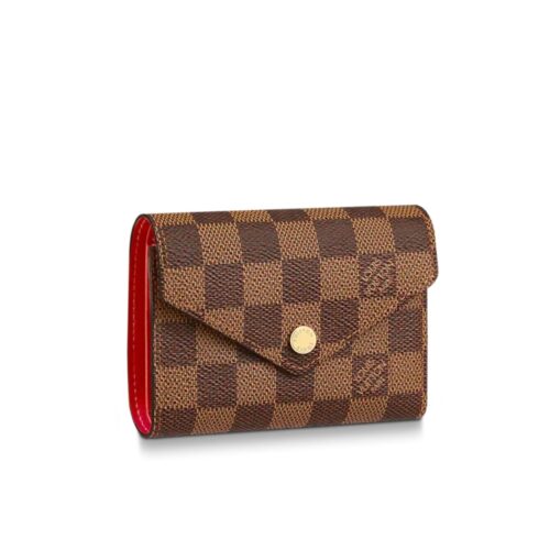 Louis Vuitton Victorine Damier Ebene Canvas Wallet Cerise Red 12cm N41659