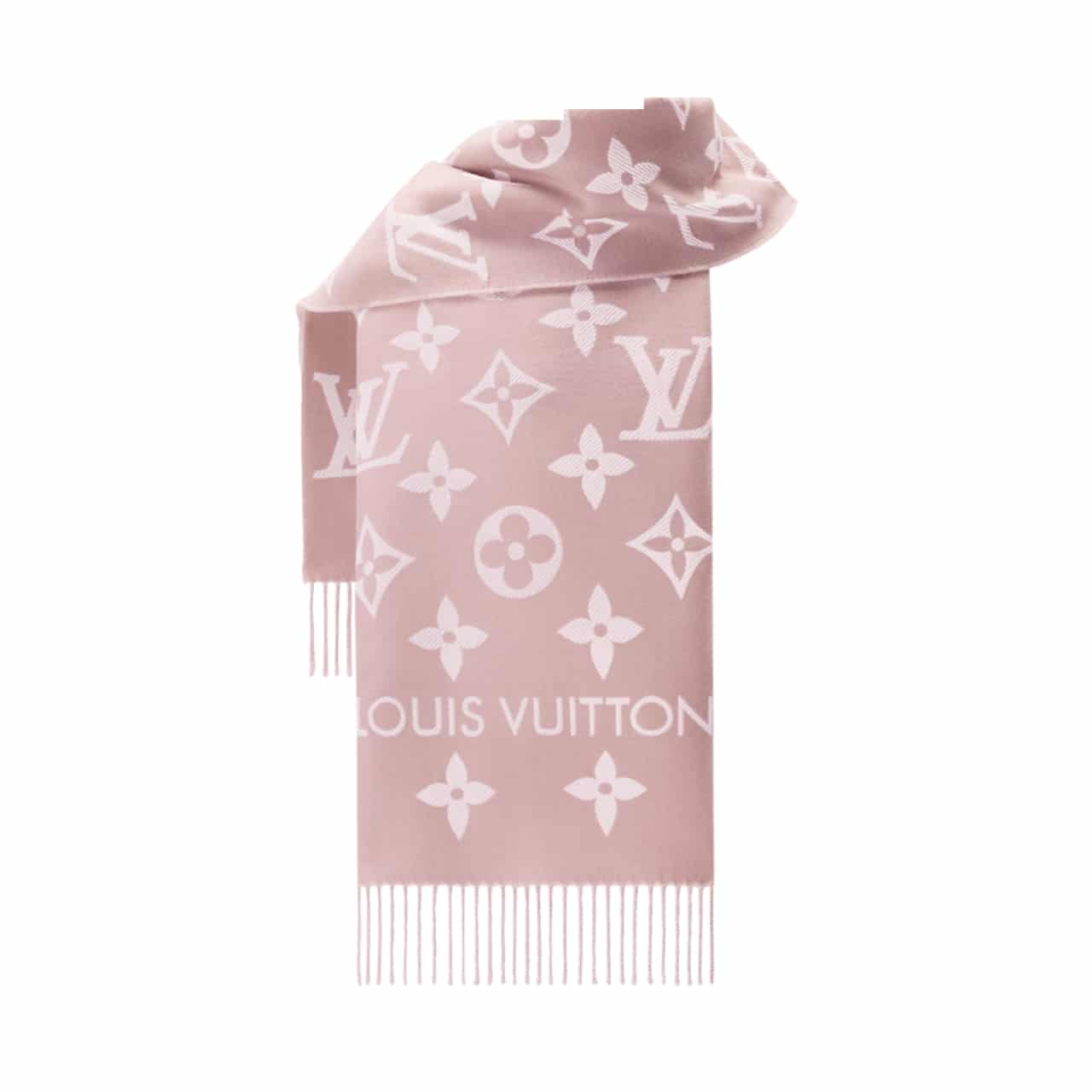 Louis Vuitton LV Essential Monogram Wool Scarf Pink Beige 186Cm M77854