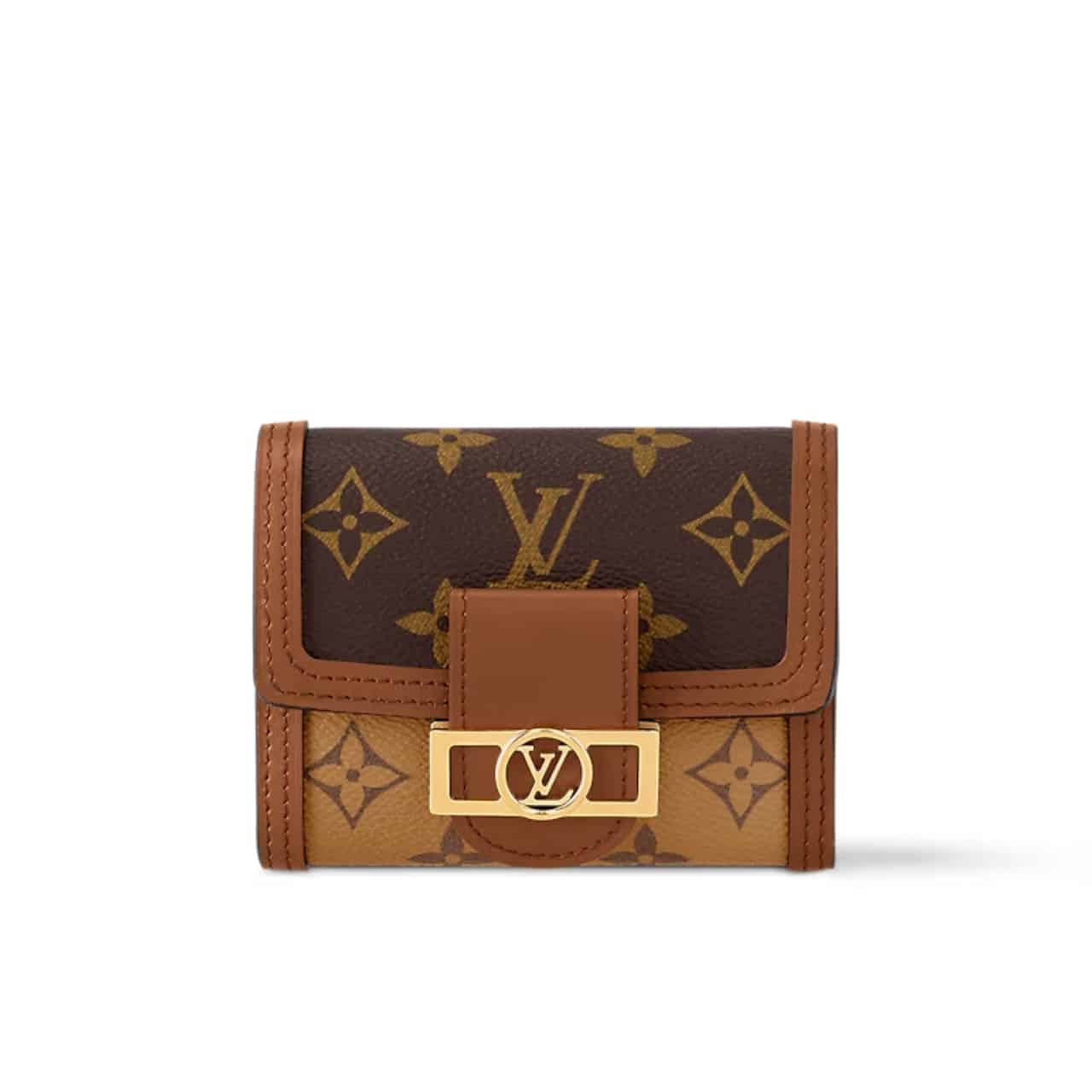 Louis Vuitton Dauphine Compact Monogram Reverse Canvas Wallet Brown 12cm M68725