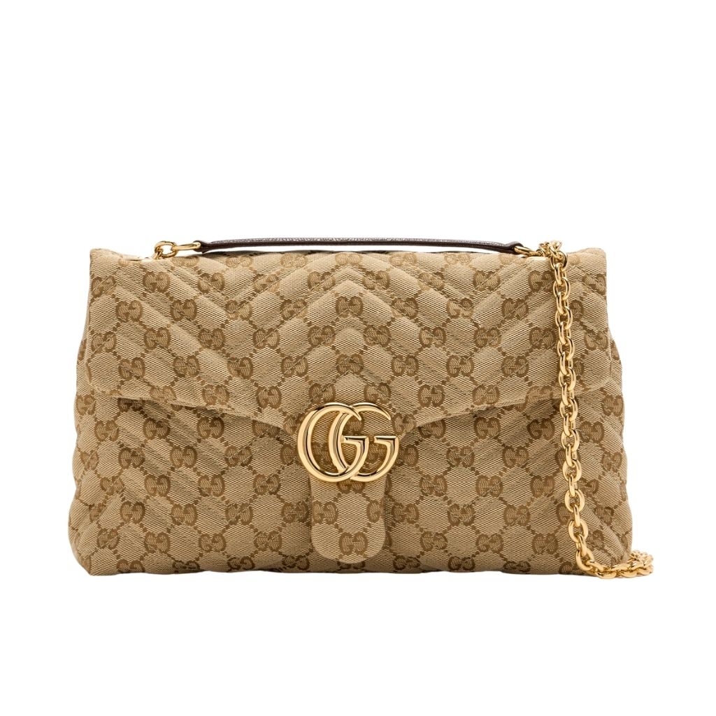 Gucci GG Marmont Medium GG Canvas Shoulder Bag Sand And Dark Brown 31Cm 850676 FAF05 9651