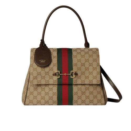 Gucci Paparazzo Medium GG Canvas Top Handle Bag Sand And Dark Brown 32Cm ‎875018 FAFV9 9653