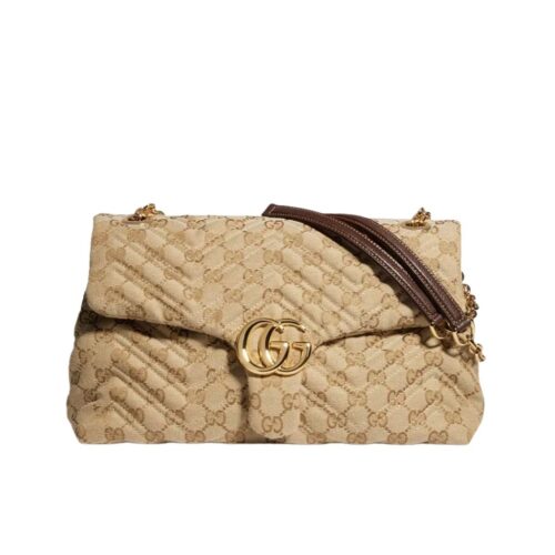 Gucci GG Marmont Small GG Canvas Shoulder Bag Sand And Dark Brown 23Cm ‎855371 FAF05 9651