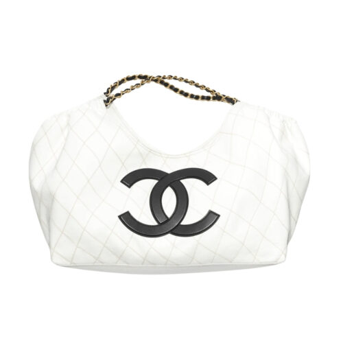Chanel Shopping Bag Small Denim Tote Bag White Black 41cm AS6191 B23825 U8835