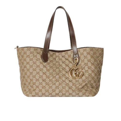 Gucci Marmont Medium GG Canvas Tote Bag Sand And Dark Brown 30cm ‎855279 FAF05 9651