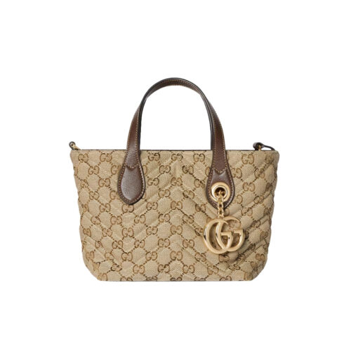 Gucci Marmont Small GG Canvas Tote Bag Sand And Dark Brown 17cm ‎855391 FAF05 9651