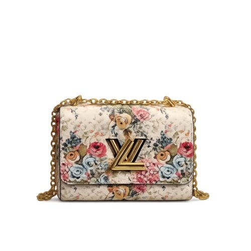 Louis Vuitton Twist MM Epi Leather Crossbody Bag Floral Beige 23Cm