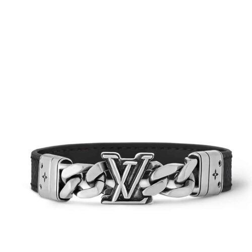 Louis Vuitton Dimension Reversible Canvas And Leather Bracelet Silver Black M8828D