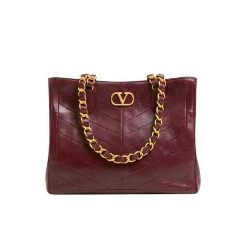 Valentino Garavani Laseine Medium Nappa Leather Shopping Bag Burgundy 26cm