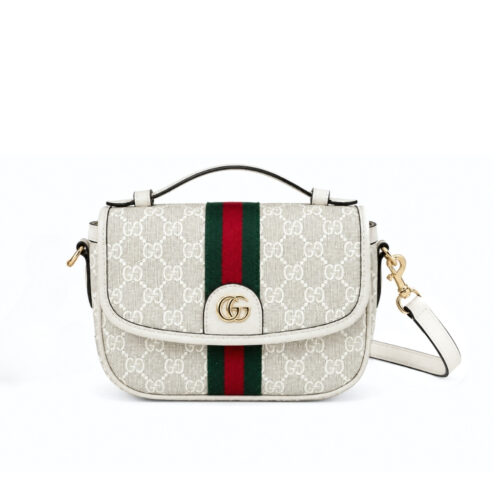 Gucci Ophidia Small GG Monogram Top Handle Bag Beige And White 20Cm 836843 FAE0J 9643