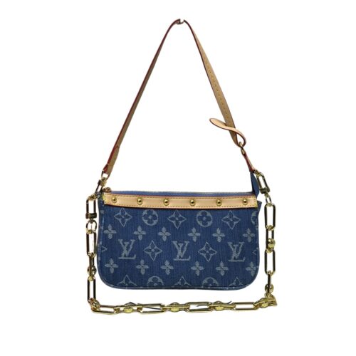 Louis Vuitton Pochette Accessoires Small Monogram Denim Shoulder Bag Blue 22cm