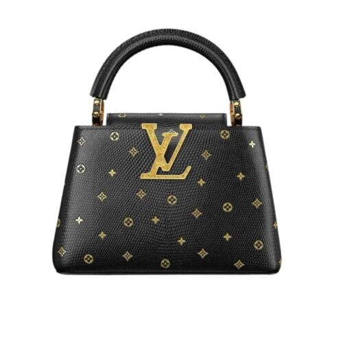 Louis Vuitton Capucines Mini Lizard Leather Handle Bag Black 20cm