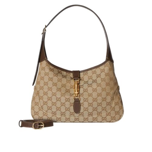 Gucci Jackie 1961 Medium GG Canvas Shoulder Bag Sand And Dark Brown 31Cm 863136 FAFV2 9651
