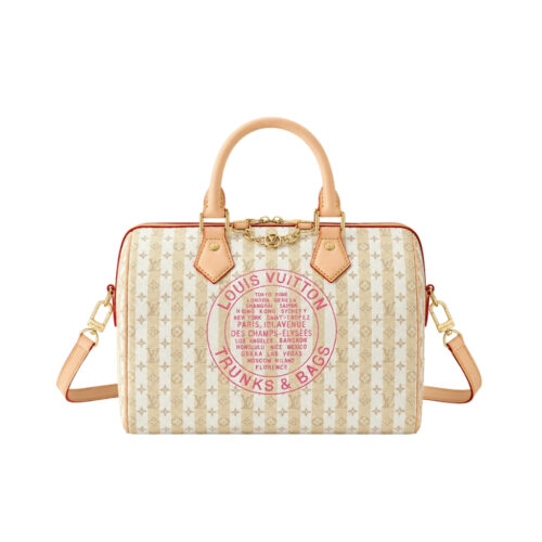 Louis Vuitton Speedy Bandoulière 25 Monogram Canvas Handbag LV Stamp Nude Rose 25cm
