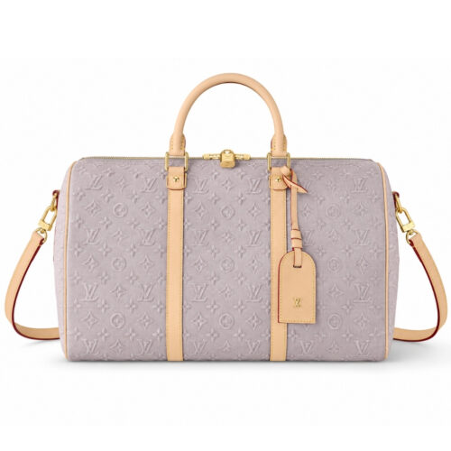 Louis Vuitton Keepall Bandoulière 45 Monogram Emblème Travel Bag Light Grey Purple 45cm