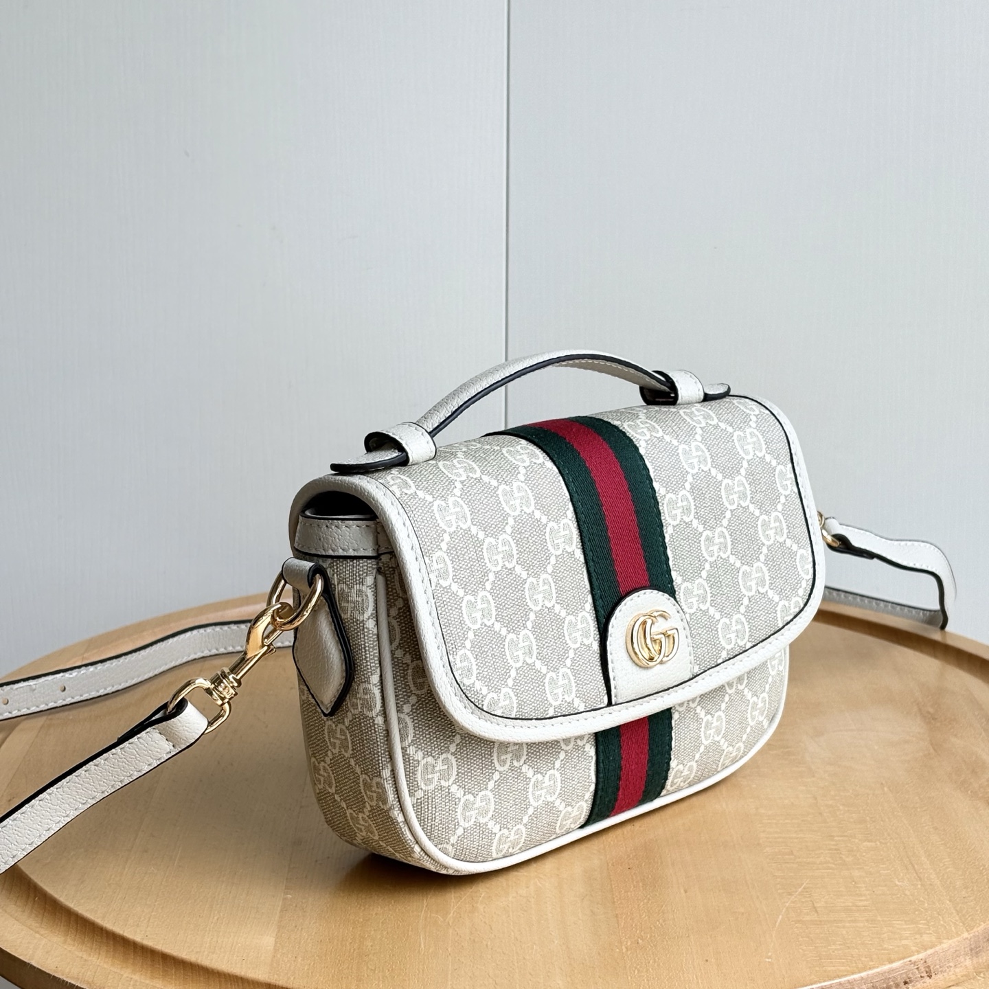 Gucci Ophidia Small GG Monogram Top Handle Bag Beige And White 20Cm 836843 FAE0J 9643 - Image 3