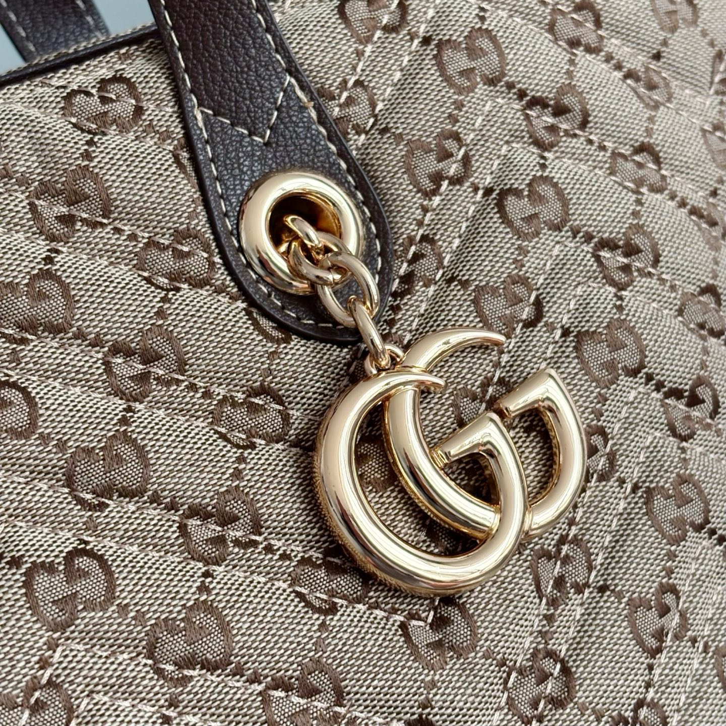 Gucci Marmont Medium GG Canvas Tote Bag Sand And Dark Brown 30cm 855279 FAF05 9651 - Image 6