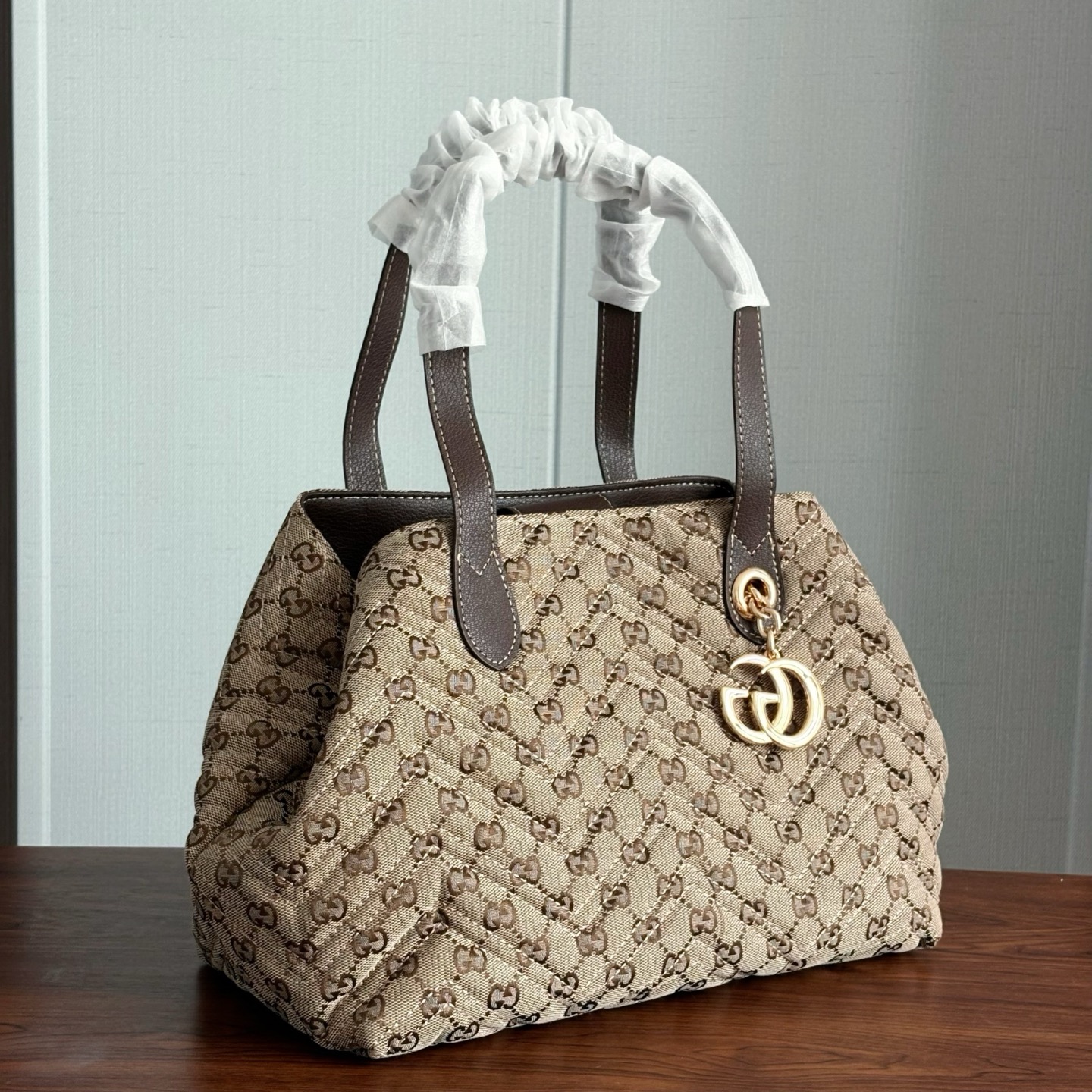 Gucci Marmont Medium GG Canvas Tote Bag Sand And Dark Brown 30cm 855279 FAF05 9651 - Image 7