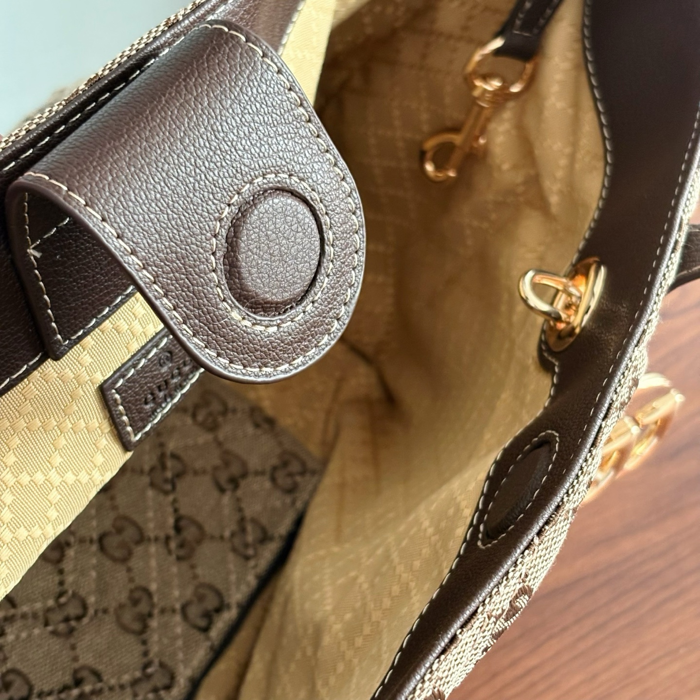 Gucci Marmont Medium GG Canvas Tote Bag Sand And Dark Brown 30cm 855279 FAF05 9651 - Image 9