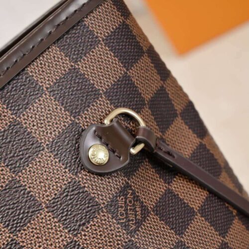 Alternative view of Louis Vuitton Neverfull MM Damier Ebene Tote Bag Brown Cerise Red 31cm N40599