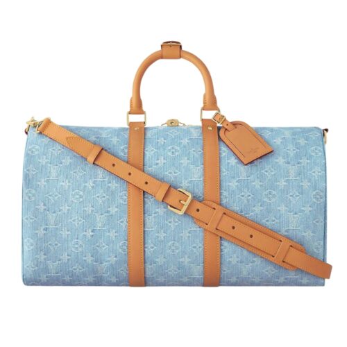 Louis Vuitton Keepall Bandoulière 45 Monogram Denim Travel Bag Sky Blue 45cm M25334